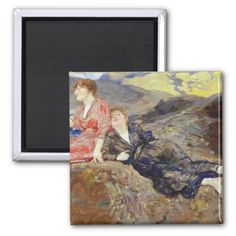 a painting of two women sitting on top of a hill refrigerator magnets by the artist