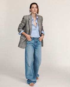 Made from a yarn-dyed plaid fabric, this relaxed blazer includes traditional details like notched lapels and flap pockets. Wear it with your favorite jeans or matching suiting styles for a timeless office-ready layer. Timeless Office, Relaxed Blazer, 90s Fits, Clothing Sites, Denim Day, Breezy Dress, Denim Blazer, Curvy Jeans, Suit Style