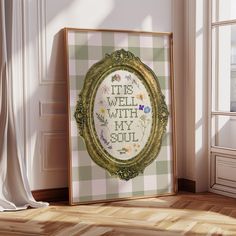 a cross - stitch pattern with the words, the well with my soul in a gold frame