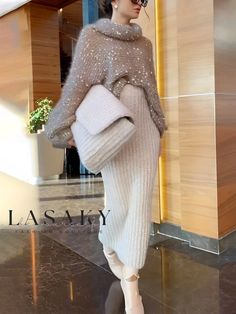 Lasaky - Refined Long Sleeve Relaxed Fit Sweater in Solid Color Rich Girl Style, Long Knitwear, Work Dress Code, Wardrobe Fashion, Knitwear Style, Barcelona Fashion, Loose Fit Sweater, Elegant Clothes, Timeless Classic Style