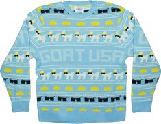 The OG Not So Ugly Christmas Sweater is a unique take on the traditional holiday attire. Get ready to stand out from the crowd in this Carolina Blue Christmas Sweater featuring Chuck the GOAT with his iconic crown and sunglasses. PERFORMANCE TECHNOLOGIES: OG GOAT USA Jacquard Great for your holiday / Christmas Party! Unisex Sizing Sweater Knit ADDITIONAL SPECS: Imported Blue Christmas Sweater, Lacrosse Gear, Softball Gifts, Holiday Christmas Party, Holiday Attire, Soccer Gifts, Baseball Gifts, The Goat, Football Gifts