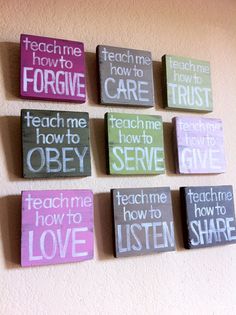 six wooden signs that say teach me how to serve and give them the same name