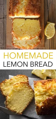 the best homemade lemon bread is sliced and ready to be eaten