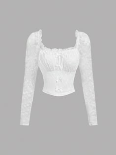 Heart Vibes, Rave Festival Outfits, White Lace Shirt, Shirt Coquette, Square Neck Long Sleeve, Lace Tshirt, Sheer Shirt, White Long Sleeve Shirt, Vintage Clothes