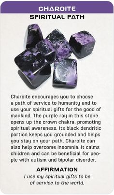 Crystal Blessing Cards – Arcane Arcadia Charoite Crystal, Crystal Kingdom, Healing Crystals Meanings, Spiritual Path