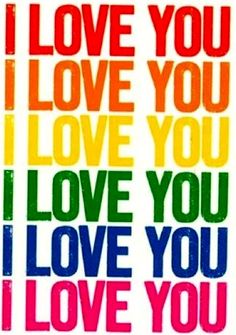 i love you card with the words i love you in rainbows and red on it