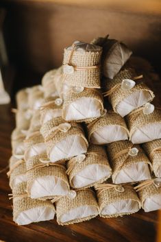 several bundles of burlocks are stacked on top of each other