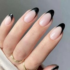 22 Top Trending Black French Tip Nails BeautyStack Pink Black Tip Nails, Rounded Black French Tip Nails, French Tip Acrylic Nails Black, Black French Nails With Design, Nail Sets Acrylic, Black French Tip Nails Almond, Short Black French Tip, Nail Kits