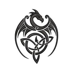 a black dragon tattoo design on a white background, with the letter c in the middle