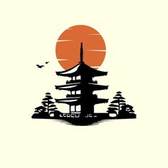 Silhouette of pagoda and japanese temple... | Premium Vector #Freepik #vector #japan #pagoda #shinto #japon Japan Vector Art, Temple Vector Illustration, Pagoda Silhouette, Temple Vector, Exam Inspiration, Buddhist Pagoda, Tiger Silhouette