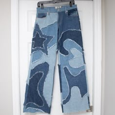 Reposhing This Item I Purchased From @Etonmess. Loved It, But Ready To Rotate For Something New. Questions? Leave A Comment Below! Custom Jeans Diy, Funky Pants, Jeans Free People, Diy Sweatshirt, Custom Jeans, Thrifted Outfits, Free Jeans, Upcycle Jeans, Denim Diy