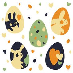 an image of easter eggs with bunny and rabbit faces on the inside, surrounded by confetti