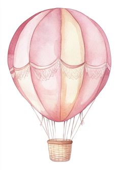 a watercolor painting of a pink hot air balloon