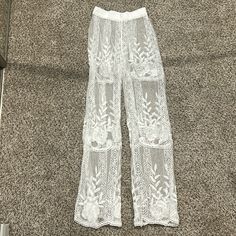 Sheer White Lace Pants Never Worn White Lace Pants, Lace Pants, Pants Color, Womens Swim, White Lace, Cover Up, Color White, Lace, Pants