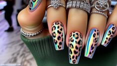 Chrome Leopard Nails, Uñas Animal Print, Club Nails, Chrome Nail Designs, Ombre Chrome Nails, Chrome Nail Art, Chrome Nails Designs, Chrome Nail Powder, Ladies Club