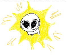 a drawing of a skull in the middle of a sunburst with eyes drawn on it