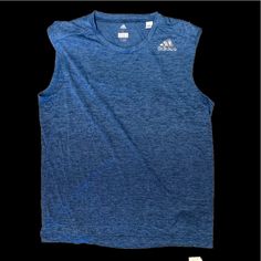 Nwot Adidas Climalite Blue/Charcoal Heather Sleeveless Tank/Muscle Tee. Size Large. Perfect Condition. Adidas Moisture-wicking Tops For Workout, Adidas Casual Tops For Training, Adidas Moisture-wicking Workout Tops, Adidas Sleeveless Sports Tank Top, Adidas Sleeveless Tank Top For Sports, Adidas Sporty Sleeveless Tank Top, Adidas Sporty Running Tops, Casual Sleeveless Adidas Activewear, Blue Sleeveless Sports Season Tops