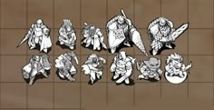 an image of some cartoon characters on a tile wall with different poses and expressions for each character