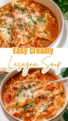 Easy Creamy Lasagna Soup Easy Lasagna Soup Recipe Simple, Lasagna Recipe Soup, Lasagne Soup Recipe, Lasange Recipe, Creamy Lasagna Soup, Creamy Lasagna, Lasagne Soup, Lasagna Soup Crockpot, Easy Lasagna Soup