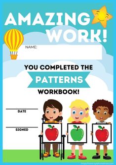 an apple themed workbook for kids with the title amazing work