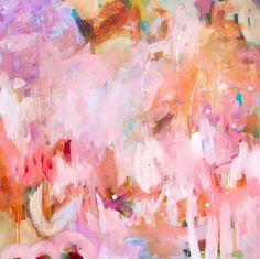 an abstract painting with pink and purple colors