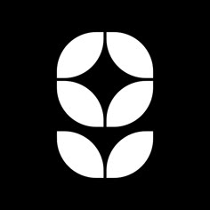 a black and white logo with three leaves in the shape of a letter o, on a dark background