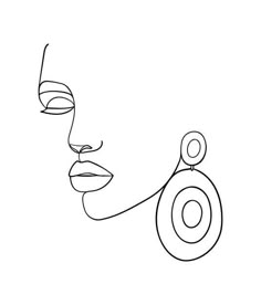 a line drawing of a woman's face with her eyes closed and one eye partially closed