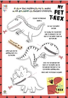 the instructions for how to make a paper t - rex with scissors and crayons