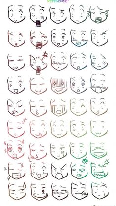 many different faces drawn in various colors