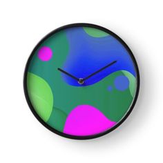 a clock that is on the wall with colorful circles and dots in it's face