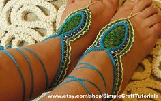 Ravelry: "Oriental" barefoot sandals bohemian beach shoes crochet foot jewelry pattern by Julia SimpleCraftTutorials Boho Barefoot Sandals, Crochet Barefoot Sandals, Bohemian Sandals, Crochet Sandals, Boho Sandals, Crochet Goodies, Crochet Socks, Crochet Clothing, Freeform Crochet