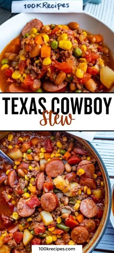 two pictures with the words texas cowboy stew in them