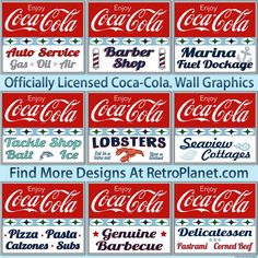 many different types of coca cola signs are shown