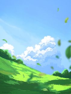 https://www.instagram.com/ioann.ka/ Meadow Digital Art, Grassy Background Drawing, Scenery Art Drawing, Anime Field Background, Meadow Concept Art, Field Illustration, Background Drawing Ideas, Meadow Illustration, Ghibli Landscape