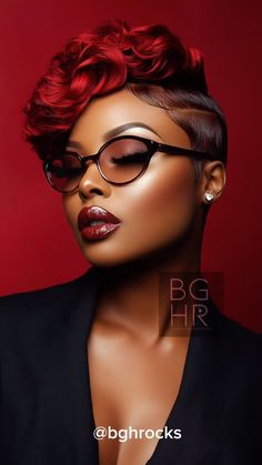 Instagram Rap Hairstyles Woman, Pixie Hairstyles With Color, Color Pixie Hair Black Women, Short Hair Color Ideas Pixies, Hairstyle With Color, Wavy Pixie Hairstyles, Gorgeous Red Hair, Black Girls Hair, Video Hairstyles