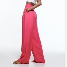 Questions? Leave A Comment Below! Zara Straight Dress Pants With Pockets, Zara High-waisted Wide Leg Pants With Elastic Waistband, Zara Wide-leg Pants With Elastic Waistband, Zara Solid Bottoms With Pockets, Elegant Pink Stretch Wide Leg Pants, Straight Leg Pantsuit With Pockets, Summer Solid Color Straight Pantsuit, Zara Summer Dress Pants With Straight Leg, Casual High-waisted Zara Pantsuit