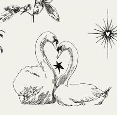 two swans making a heart shape with their necks, and one has its eyes closed