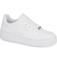 Air Force 1 Sage Low Platform Sneaker, Main, color, WHITE/ WHITE/ WHITE Air Force 1 Sage Low, Nike Air Force 1 Sage Low, Best White Sneakers, Fall Capsule Wardrobe, Everyday Shoes, Retro Sneakers, Platform Sneaker, Sneakers Outfit