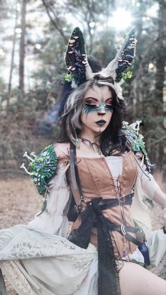 Fantasy Creature Costume, Ren Faire Animal Costume, Deer Ren Faire Outfit, Tabaxi Cosplay, Jackalope Cosplay, Mythical Cosplay, Forest Animal Costume, Woodland Creature Costume, Snow Goblin