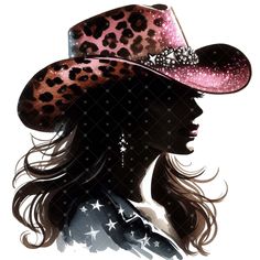 a woman wearing a pink cowboy hat with stars on the side and her hair blowing in the wind