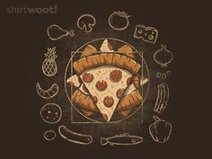 Vitruvian Pizza Old School Pizza, School Pizza, Pizza Art, Cool Tee Shirts, Brown Style, Chalkboard Art, Tee Shirt Designs, Wooden Kitchen, 3 Kids