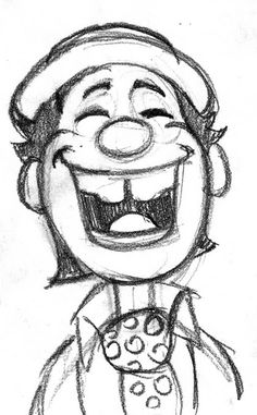 a drawing of a clown with a smile on his face and tie around his neck