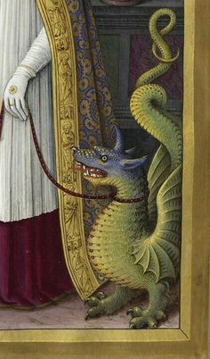 a painting of a man with a dragon in his hand and another person behind him