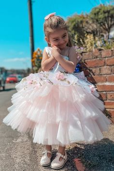 This cute pink flower girl dress features one shoulder neckline, a bodice adorned with delicate embroidery, and a tiered skirt. ♡ Fabric: Tulle ♡ Color: Pink ♡ Length: Tea Length ♡ Time: Processing Time + Shipping Time Processing Time: 12-15 days; Shipping Time: 3-5 days. ♡ If you need this product urgently, or have any questions,please contact our customer service through our live chat or email: contact@modcody.com ♡ Our dresses run true to size. ♡ Besides size 2-14, we still offer free custom Tiered Princess Dress For Wedding, Spring Wedding Princess Dress With Tiered Shape, Pink Tiered Princess Dress For Spring, Tiered Pink Princess Dress For Spring, Pink Tulle Ball Gown For First Communion, Pink First Communion Ball Gown Dress, Pink Sleeveless Tutu Dress For First Communion, Pink First Communion Ball Gown, Pink Ball Gown For First Communion