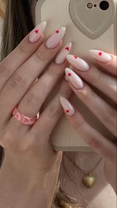 Vintage Valentines Nails, Mini Heart Nails, Oval Nails Ideas, Love Heart Nails, Nail Ideas Pink, Winter Nails Christmas, Nails January, Old Money Nails, Nails Valentines Day