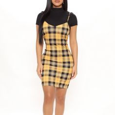 Nwot. Bought For Myself, But It Was Too Small. Never Used. Ribbed Top Mock Neck Short Sleeve Mini Dress Spaghetti Strapps V Neck Stretchy 95% Polyester, 5% Spandex Yellow Plaid Dress, Mock Neck Short Sleeve, Concert Fit, Joshua Bassett, Concert Fits, Take Notes, Fashion Nova Dress, Yellow Plaid, Short Sleeve Mini Dress