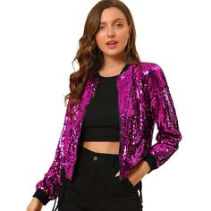 Invigorate your new season with the latest jackets. Keep things casual but always on-trend with a piece of outerwear fashion, the bomber jacket. Put some shimmer into your new season wardrobe with this mermaid green sequin jacket. Make it modern by pairing with a pair of black pants or skirt for a chic look that works for a night on the town. Rose Fushia, Sparkly Top, Sequin Cardigan, Sequin Jacket, Green Sequins, Cropped Blazer, Velvet Tops, Cropped Jacket, Halloween Women