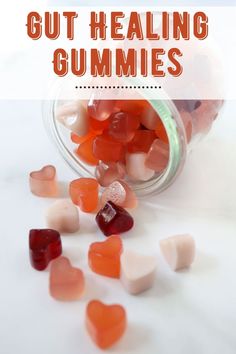 gummy bears spilling out of a jar with text overlay that reads gutting gummies