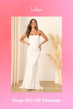 Say ""I Do"" to your greatest love story in the Lulus My Kind of Forever White Mesh Floral Embroidered Maxi Dress! A sheer mesh overlay, embellished with an stunning lace-like floral embroidery throughout, shapes this gorgeous dress that falls from slender spaghetti straps into a straight neckline and a princess-seamed bodice. High, fitted waist sits atop a flattering mermaid maxi skirt with a romantic, sheer train at back. Hidden back zipper/clasp. Fit: This garment runs small - please size up. Length: Floor length. Size medium measures 64" from adjustable straps to hem. Bust: Great for any cup size. Waist: Fitted - very fitted at natural waist. Hip: Fitted - consider sizing up for fuller hips. Undergarments: May be worn with a strapless bra, adhesive bra, petals, or no bra. Fabric: Fabri White Spaghetti Strap Dress, Mermaid Maxi Dress, Casual Formal Dresses, Lulu Fashion, Casual Wedding Dress, Embroidered Maxi Dress, Adhesive Bra, Straight Neckline, Mesh Overlay