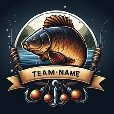 a fish with fishing hooks on it's side and the words team name below